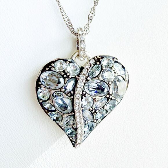 Brighton Blue Crystal Heart Pendant Necklace Trust Your Journey Silver Plated - Picture 1 of 10